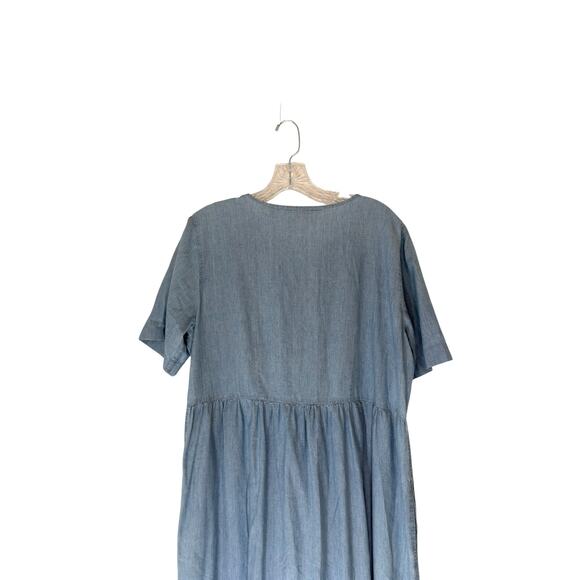 Eddie Bauer Dress Chambray Denim Festival Heritage Cottagecore Midi Medium Tall - Picture 7 of 12